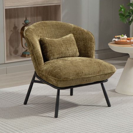 Fauteuil lounge en tissu chenillé vert métal noir - GASBYOR