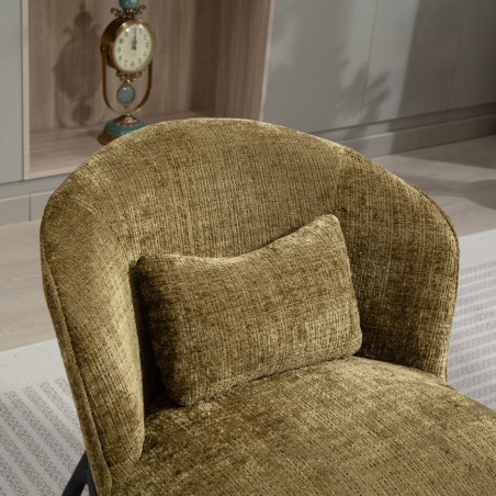 Fauteuil lounge en tissu chenillé vert métal noir - GASBYOR