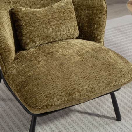 Fauteuil lounge en tissu chenillé vert métal noir - GASBYOR