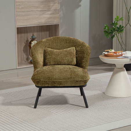 Fauteuil lounge en tissu chenillé vert métal noir - GASBYOR