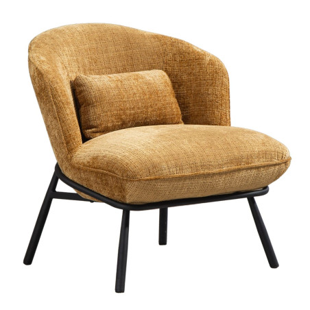 Fauteuil lounge tissu chenillé jaune moutarde métal noir - GASBYOR