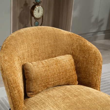 Fauteuil lounge tissu chenillé jaune moutarde métal noir - GASBYOR