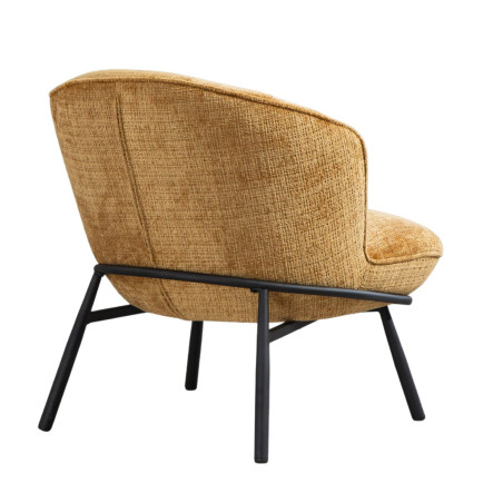 Fauteuil lounge tissu chenillé jaune moutarde métal noir - GASBYOR