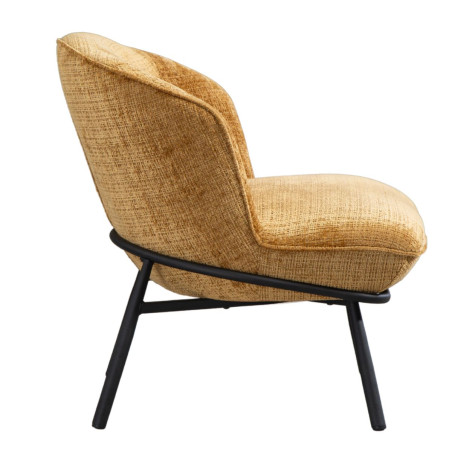 Fauteuil lounge tissu chenillé jaune moutarde métal noir - GASBYOR