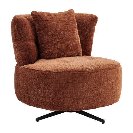 Fauteuil lounge pivotant tissu terracotta et coussin - MIRAGOR