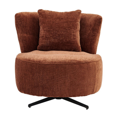 Fauteuil lounge pivotant tissu terracotta et coussin - MIRAGOR