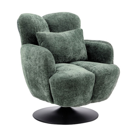 Fauteuil lounge pivotant tissu vert métal noir - GOTHAMOR