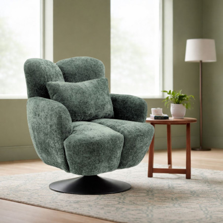 Fauteuil lounge pivotant tissu vert métal noir - GOTHAMOR