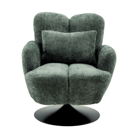 Fauteuil lounge pivotant tissu vert métal noir - GOTHAMOR