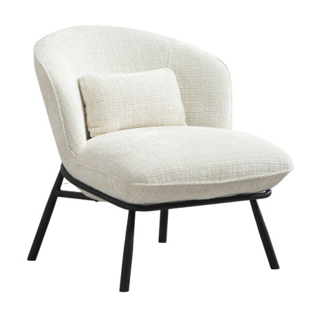 Fauteuil lounge en tissu chenillé blanc métal noir - GASBYOR