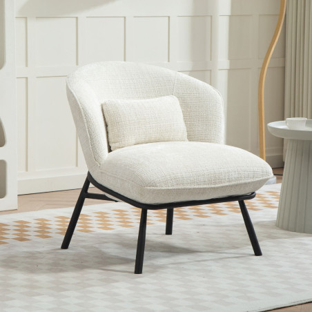 Fauteuil lounge en tissu chenillé blanc métal noir - GASBYOR