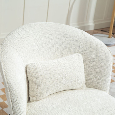 Fauteuil lounge en tissu chenillé blanc métal noir - GASBYOR
