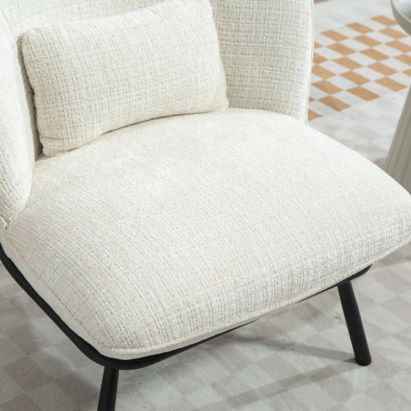 Fauteuil lounge en tissu chenillé blanc métal noir - GASBYOR