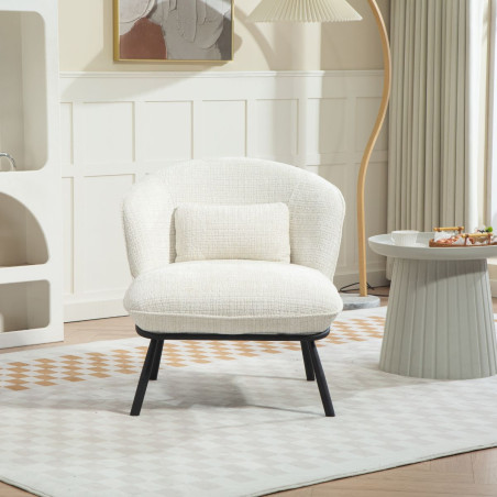Fauteuil lounge en tissu chenillé blanc métal noir - GASBYOR