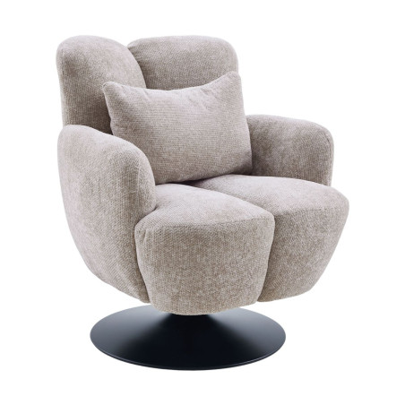 Fauteuil lounge pivotant tissu beige métal noir - GOTHAMOR
