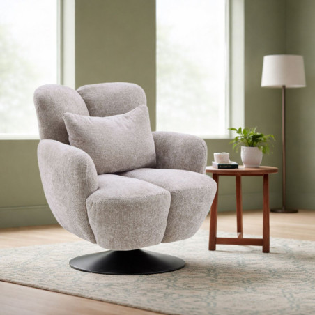 Fauteuil lounge pivotant tissu beige métal noir - GOTHAMOR