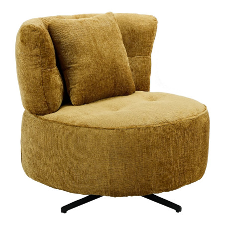 Fauteuil lounge pivotant tissu jaune moutarde et coussin - MIRAGOR