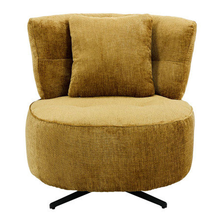 Fauteuil lounge pivotant tissu jaune moutarde et coussin - MIRAGOR