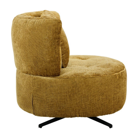 Fauteuil lounge pivotant tissu jaune moutarde et coussin - MIRAGOR