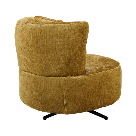 Fauteuil lounge pivotant tissu jaune moutarde et coussin - MIRAGOR