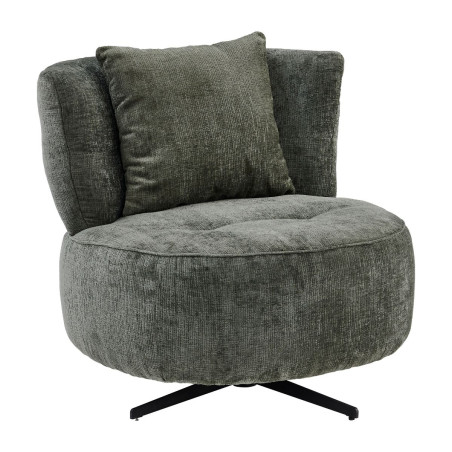 Fauteuil lounge pivotant tissu vert et coussin - MIRAGOR