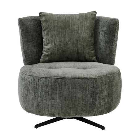 Fauteuil lounge pivotant tissu vert et coussin - MIRAGOR