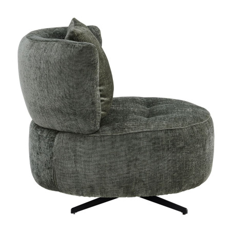 Fauteuil lounge pivotant tissu vert et coussin - MIRAGOR