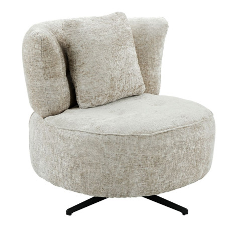 Fauteuil lounge pivotant tissu beige et coussin - MIRAGOR