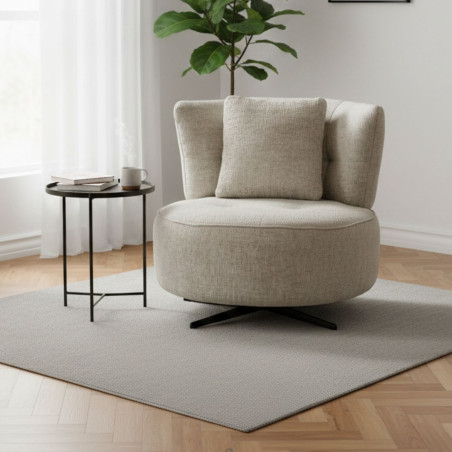 Fauteuil lounge pivotant tissu beige et coussin - MIRAGOR