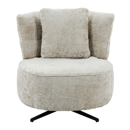 Fauteuil lounge pivotant tissu beige et coussin - MIRAGOR