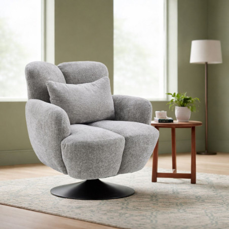 Fauteuil lounge pivotant tissu gris métal noir - GOTHAMOR