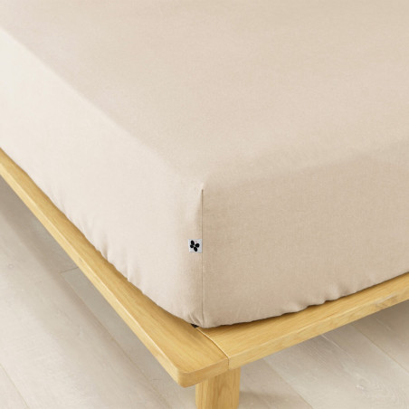 Drap Housse 180x200cm Flanelle de Coton Sable - HEDRA