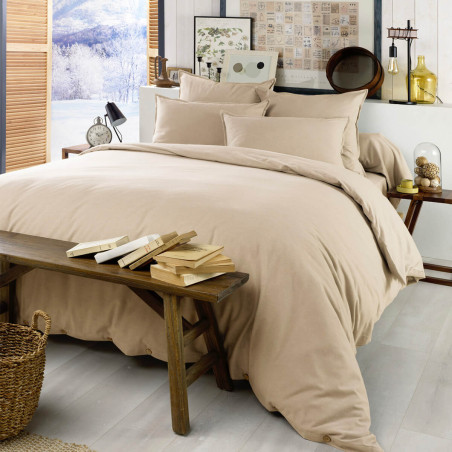 Drap Housse 160x200cm Flanelle de Coton Sable - HEDRA