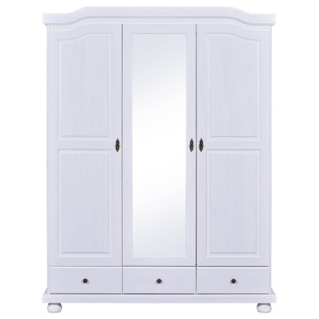 Armoire 3 portes avec penderie bois massif vernis blanc - NERON