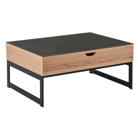 Table basse relevable MDF chêne et céramique pieds métal - DUPLEXOR