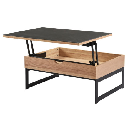 Table basse relevable MDF chêne et céramique pieds métal - DUPLEXOR