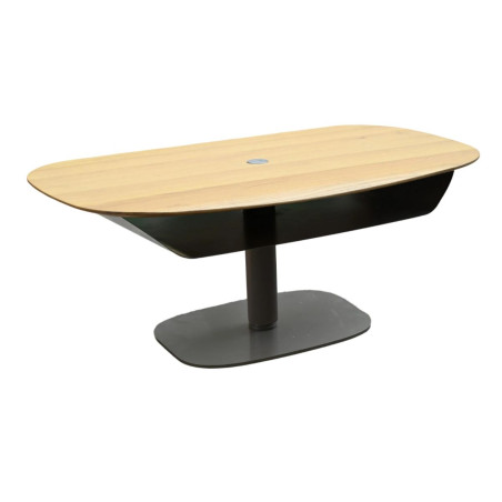 Table basse réglable en hauteur MDF chêne clair métal noir - ELEVOR