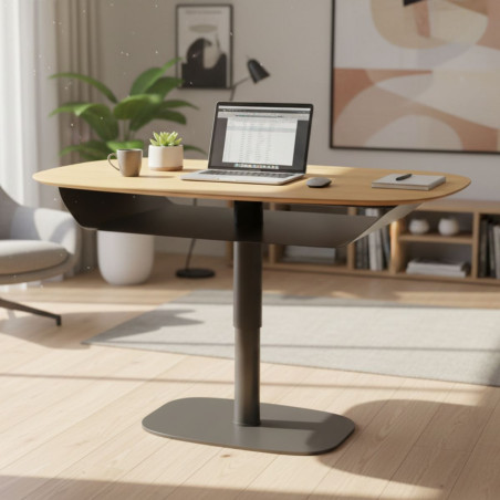 Table basse réglable en hauteur MDF chêne clair métal noir - ELEVOR