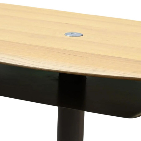 Table basse réglable en hauteur MDF chêne clair métal noir - ELEVOR