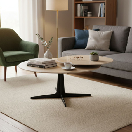 Table basse ronde pivotante en céramique chêne - SATELLITOR