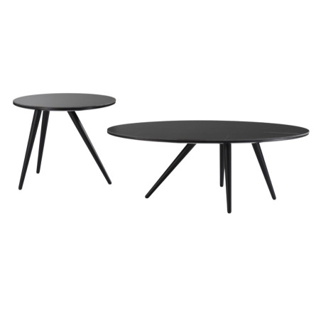 Lot de 2 tables basses plateau céramique noir marbré - SHADOWOR