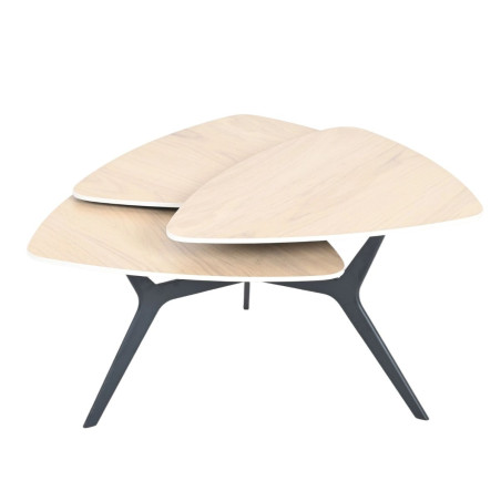 Table basse 3 plateaux pivotants céramique chêne - NEXUSOR