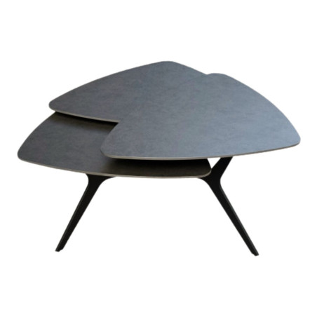 Table basse 3 plateaux pivotants en céramique acier marron - NEXUSOR
