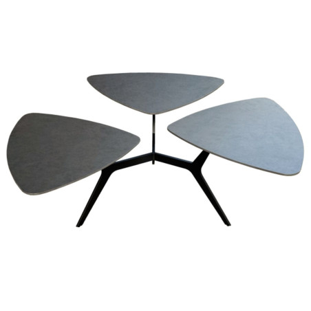 Table basse 3 plateaux pivotants en céramique acier marron - NEXUSOR