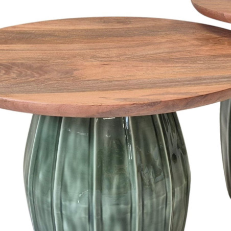 Lot de 2 tables basses rondes en acacia et acier émaillé - JADEOR