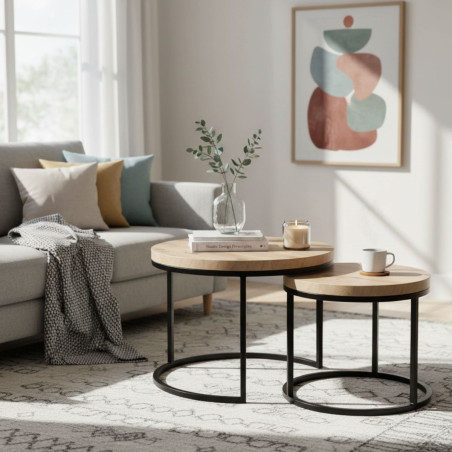 Table basse gigogne aspect bois finition French Oak - FRANKA