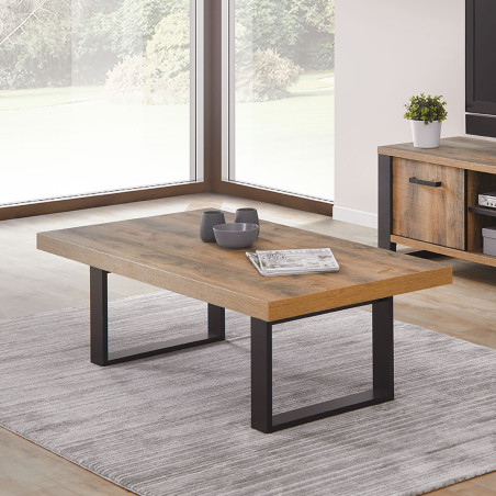 Table basse chêne artisan piètement U métal noir - SAMILY
