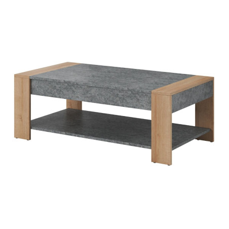 Table basse 2 plateaux granit gris pieds chêne clair - AZYRA