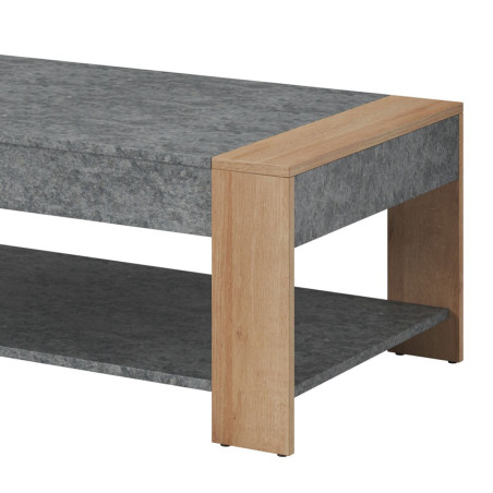 Table basse 2 plateaux granit gris pieds chêne clair - AZYRA