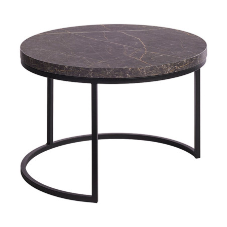 Table basse gigogne aspect bois marbre noir métal - MARMOLOR